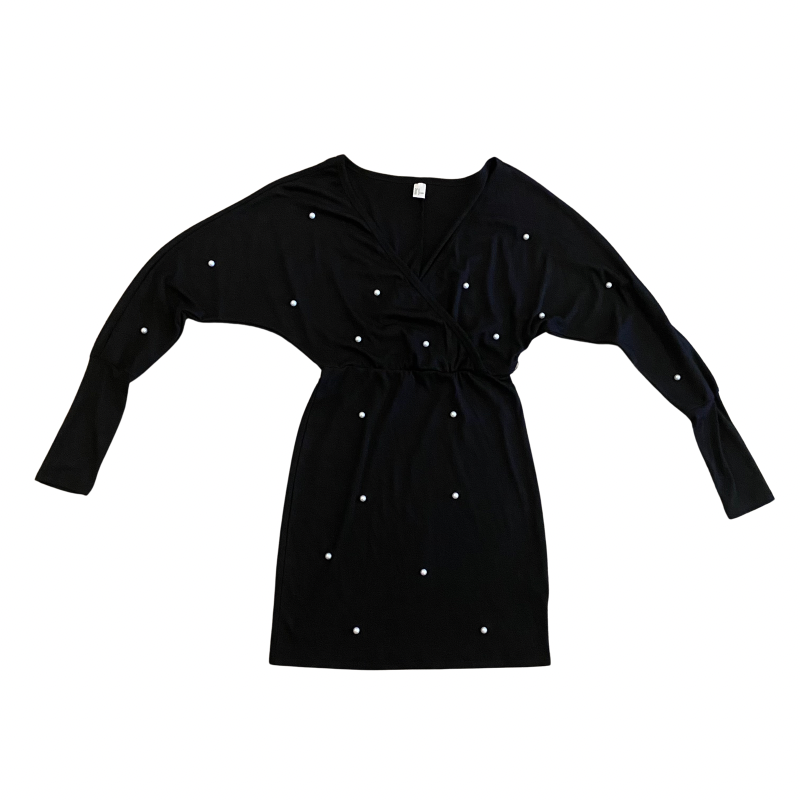 🔔 V-Neck Black Pearl Embellished Dress (S)