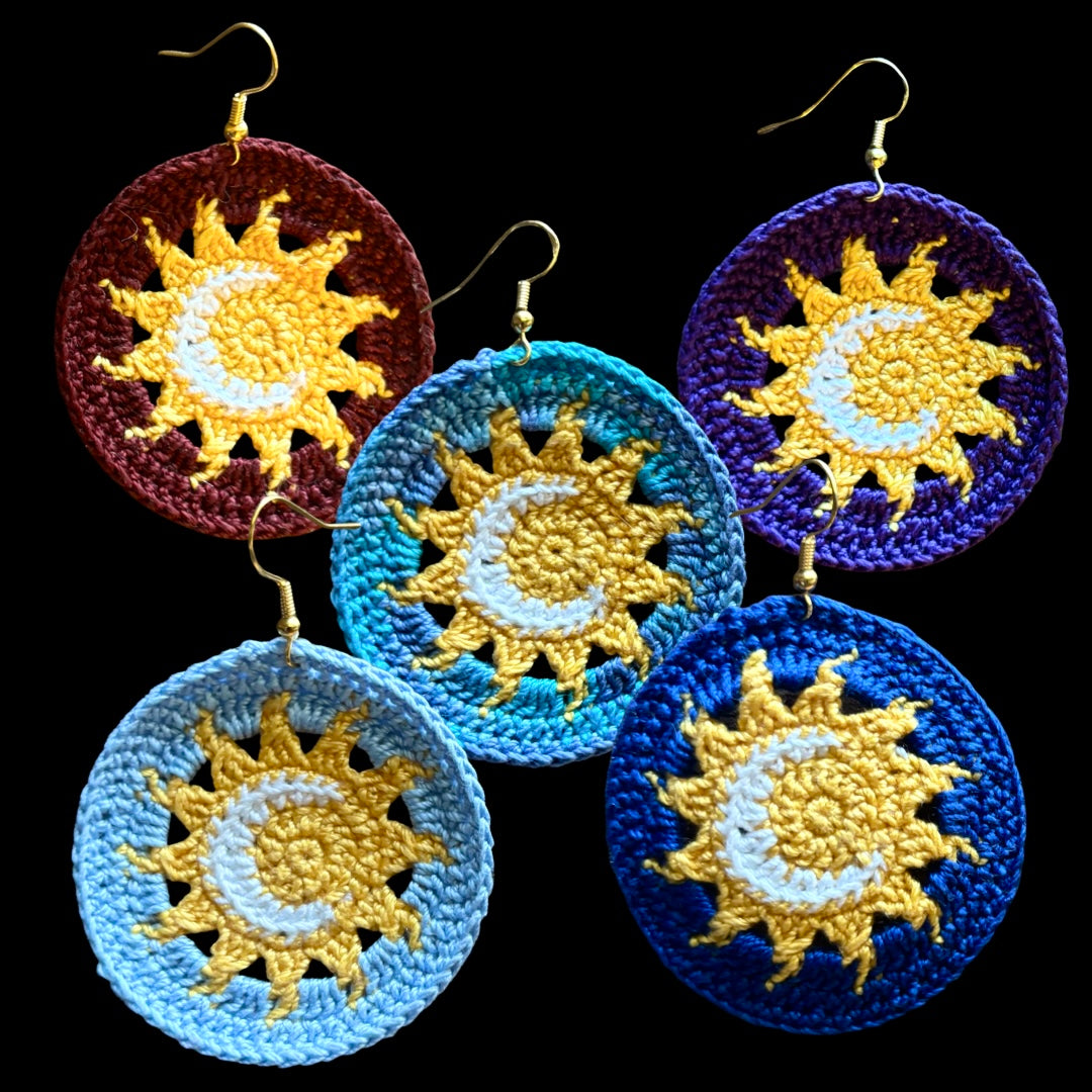 Sun and Moon Disc Micro-crocheted Disc Earrings