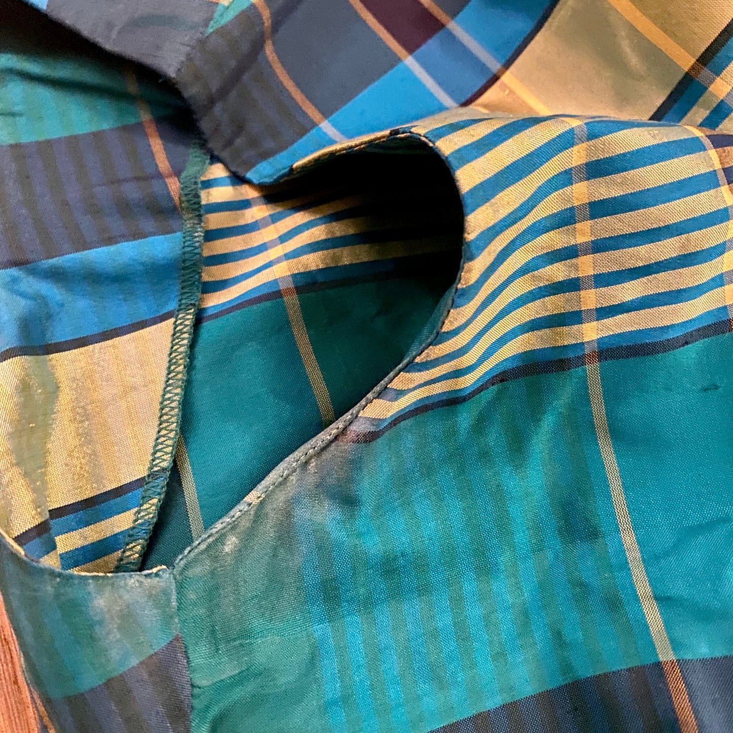 🔔 Vintage Silk Green Plaid Sheath Dress (8)