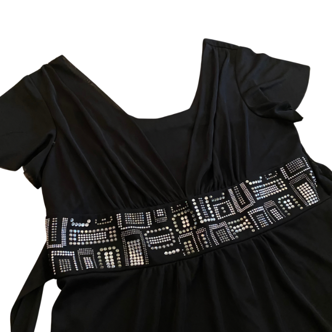 90’s Black & Silver Rhinestone Studded Empire Waist Dress (L)