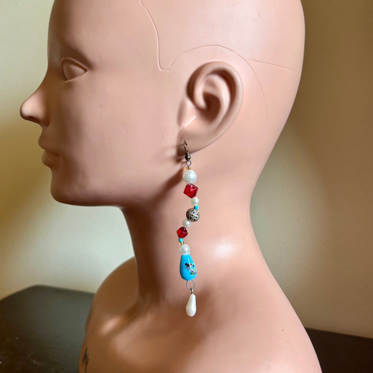Arista | Red/Blue/Cream Mock Pearl Beaded Dangle Earrings