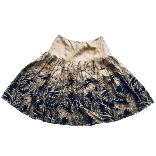 100% Silk Black & Tan Foliage-Patterned Circle Skirt (10)