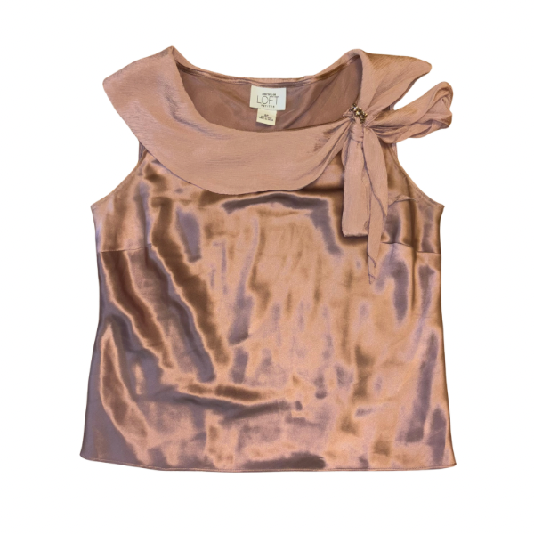 Mauve Pink 100% Silk Sleeveless Blouse with Silver Rhinestone Brooch (6P)