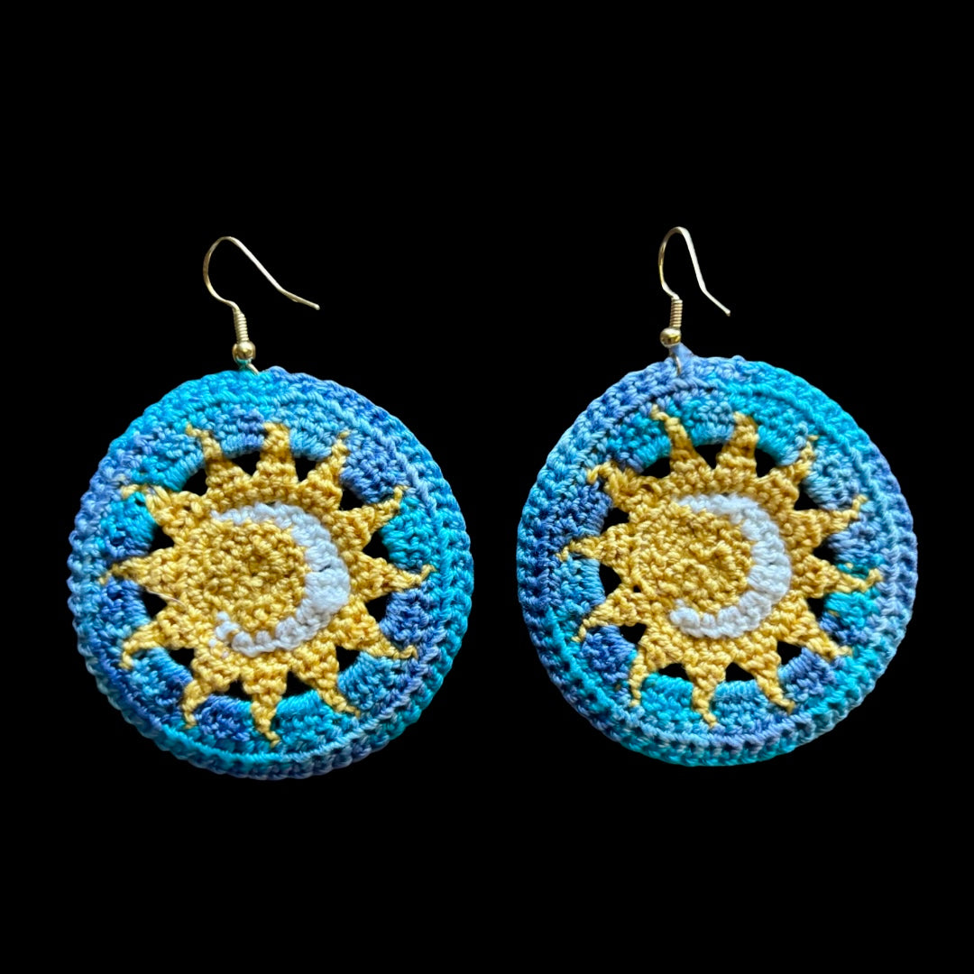 Sun and Moon Disc Micro-crocheted Disc Earrings