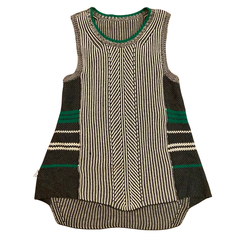 🔔 CAbi Green/Grey/White Trident Knit Sleeveless Sweater Vest Tunic (L)