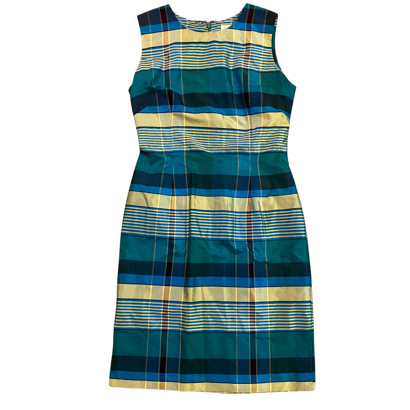 🔔 Vintage Silk Green Plaid Sheath Dress (8)