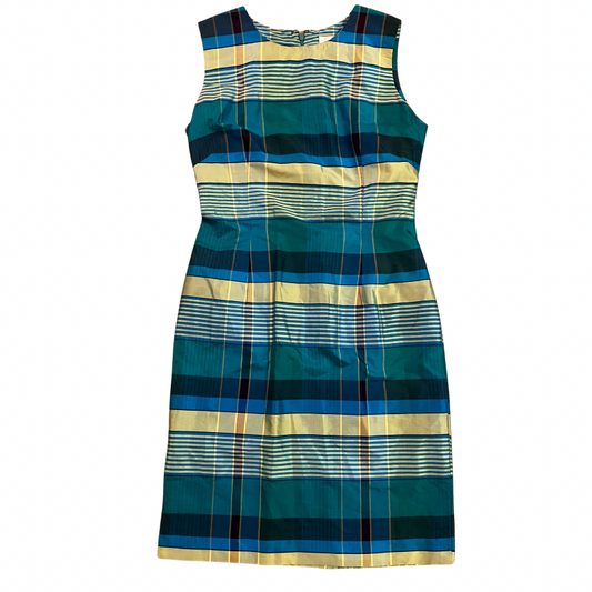 🔔 Vintage Silk Green Plaid Sheath Dress (8)