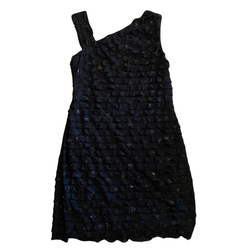 NWT Black & Silver Sequin Ruffle Cocktail Dress  (14)