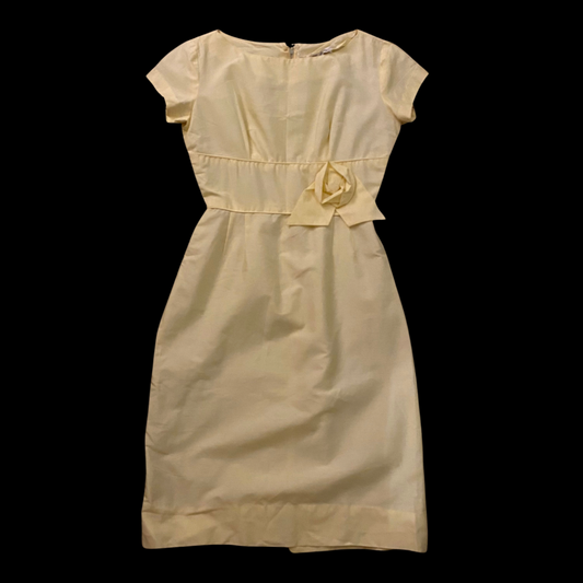 1960’s Pastel Yellow Rose Wiggle Dress (S)