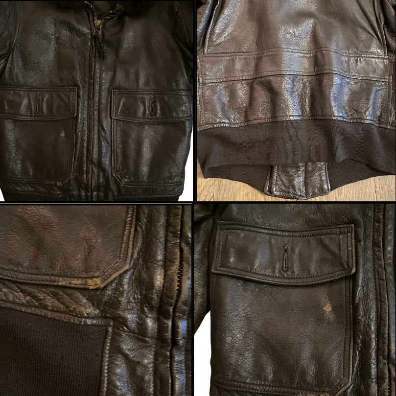 *RARE VINTAGE* 1960s USN Men’s Type G-1 Chocolate Brown Leather Flight Jacket with Fur Collar  (36)