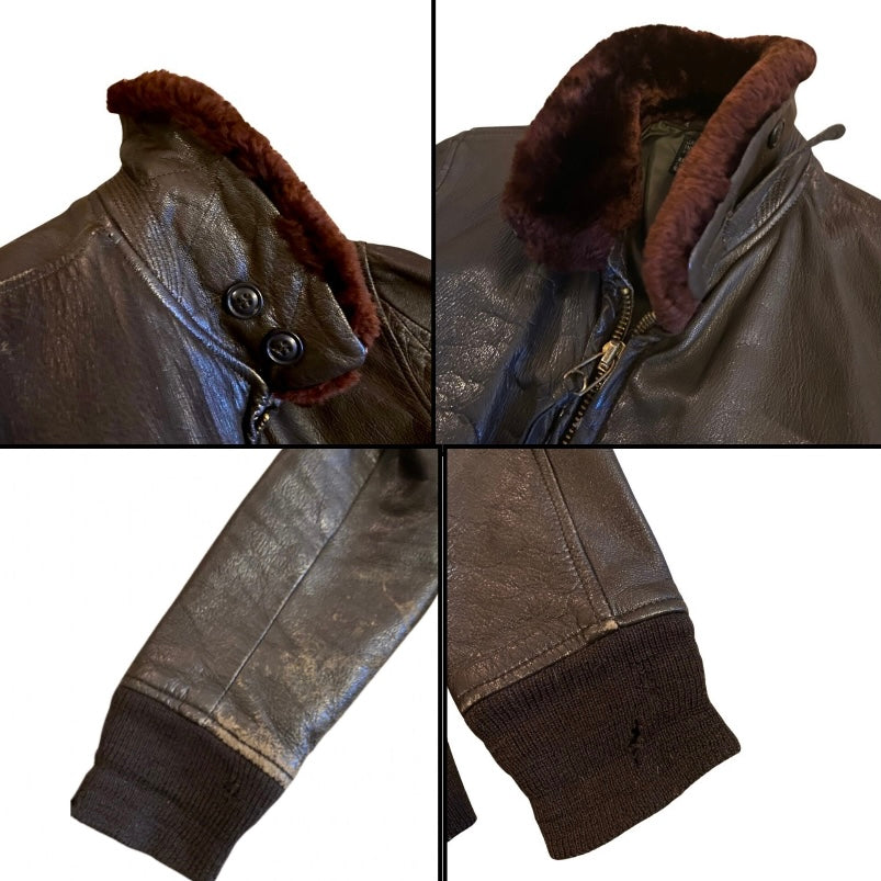 *RARE VINTAGE* 1960s USN Men’s Type G-1 Chocolate Brown Leather Flight Jacket with Fur Collar  (36)