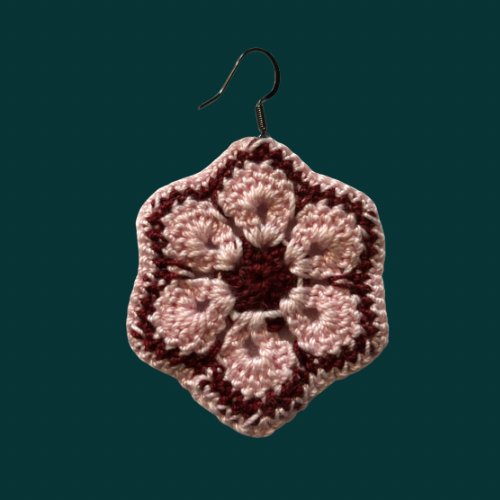 Pastel Pink & Burgundy Micro-crocheted Cotton Flower Earrings