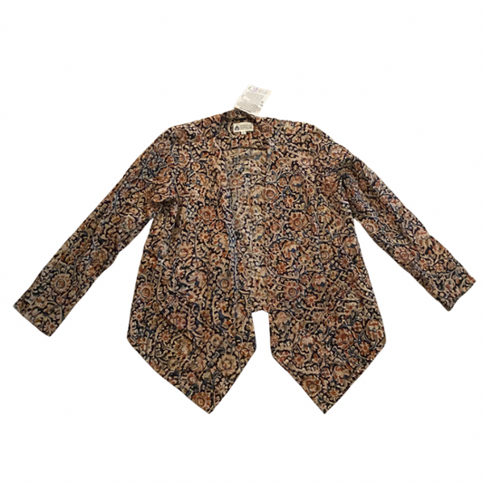 New With Tags Sepia/Orange/Blue Dyed Cotton Waterfall Cardigan (M)