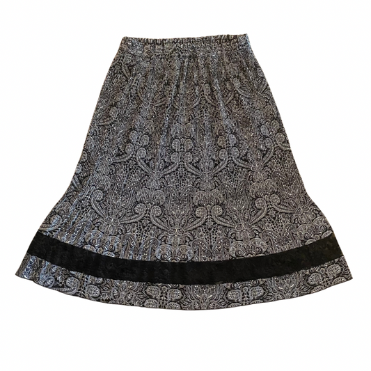 Vintage Black & White Pleated Paisley Midi Skirt (M-L)