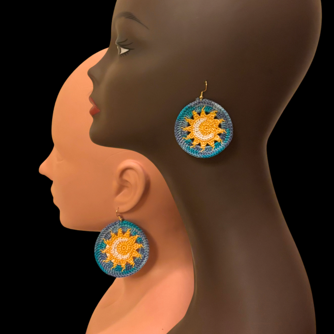 Sun and Moon Disc Micro-crocheted Disc Earrings