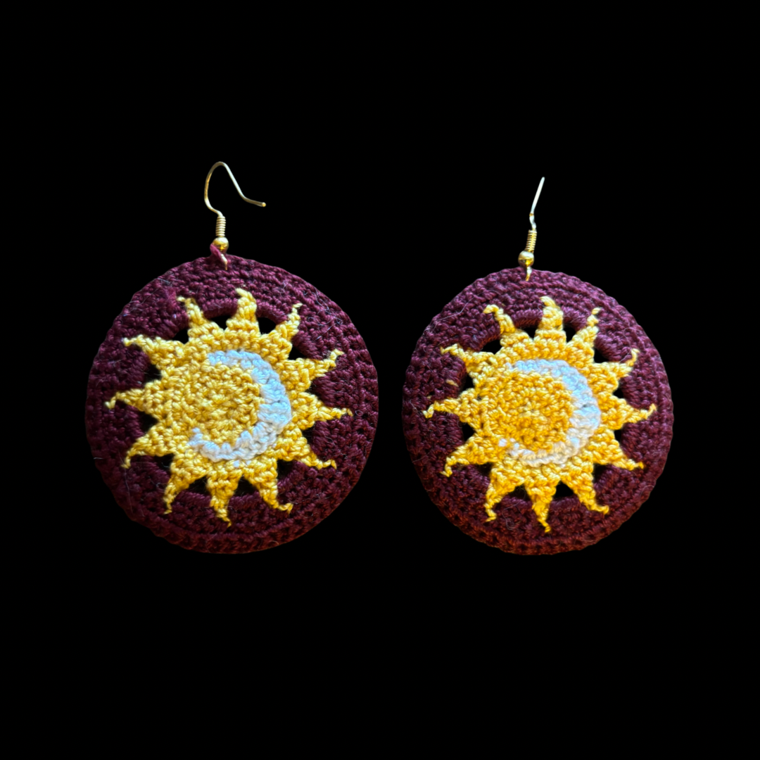 Sun and Moon Disc Micro-crocheted Disc Earrings
