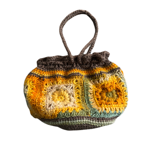 Retro Crocheted Granny Square Drawstring Pouch Bags | Made by Maya