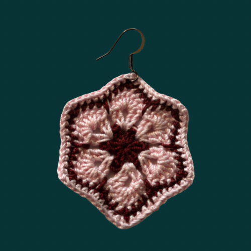 Pastel Pink & Burgundy Micro-crocheted Cotton Flower Earrings