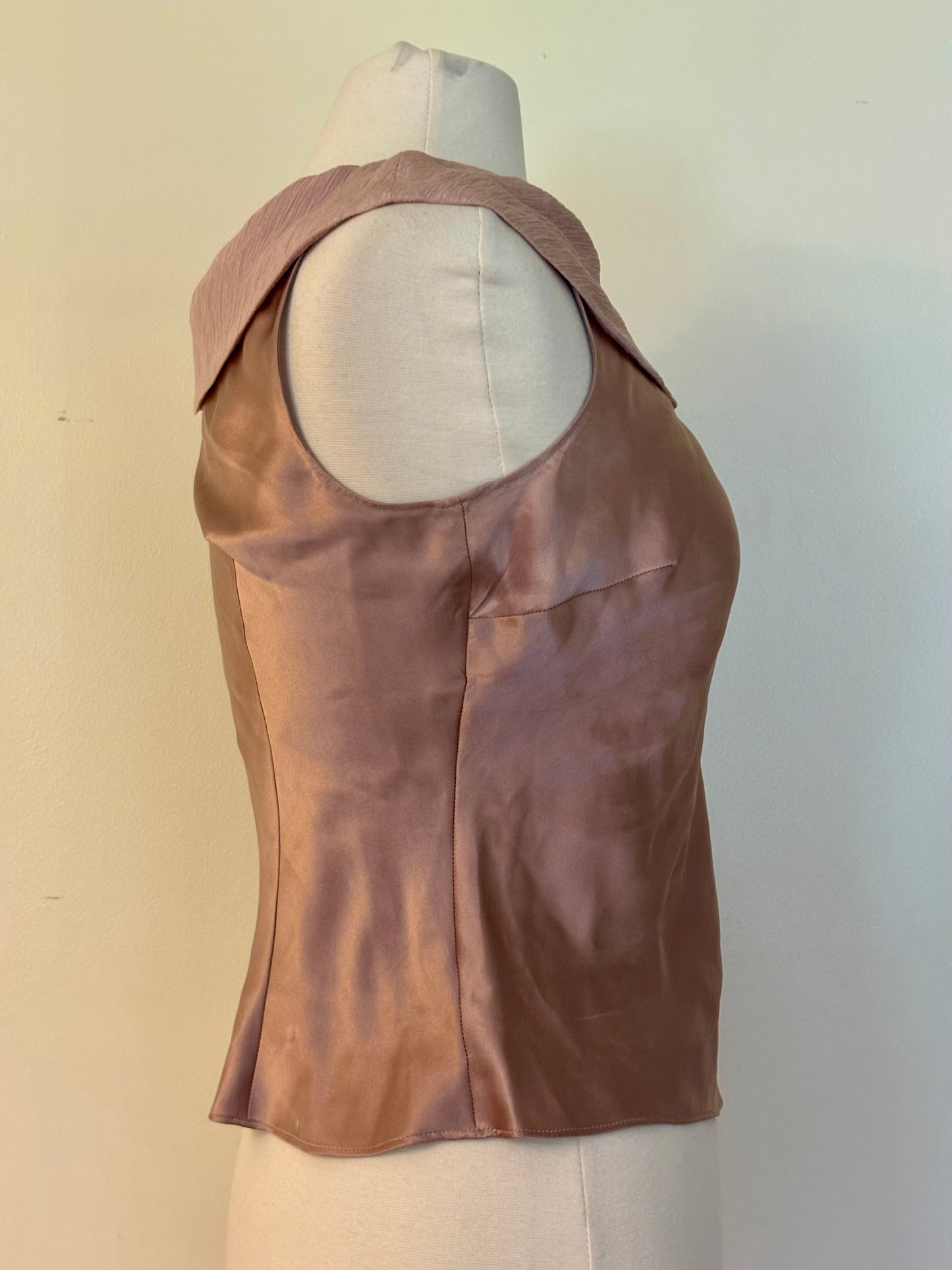 Mauve Pink 100% Silk Sleeveless Blouse with Silver Rhinestone Brooch (6P)