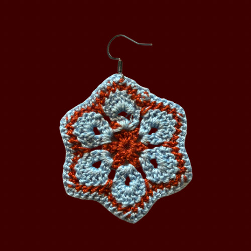 Icy Blue & Burnt Orange Micro-crocheted Cotton Flower Earrings