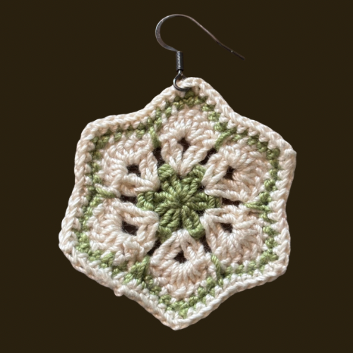 Cream & Sage Green Micro-crocheted Cotton Flower Earrings