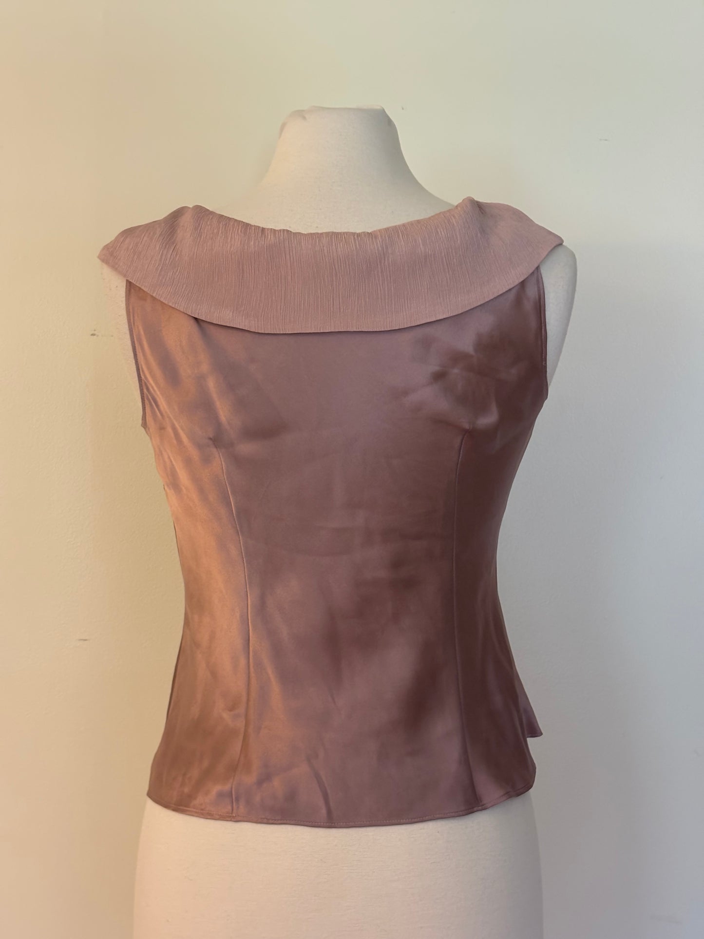 Mauve Pink 100% Silk Sleeveless Blouse with Silver Rhinestone Brooch (6P)