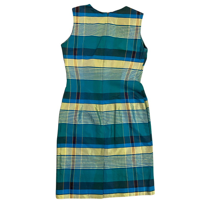 🔔 Vintage Silk Green Plaid Sheath Dress (8)
