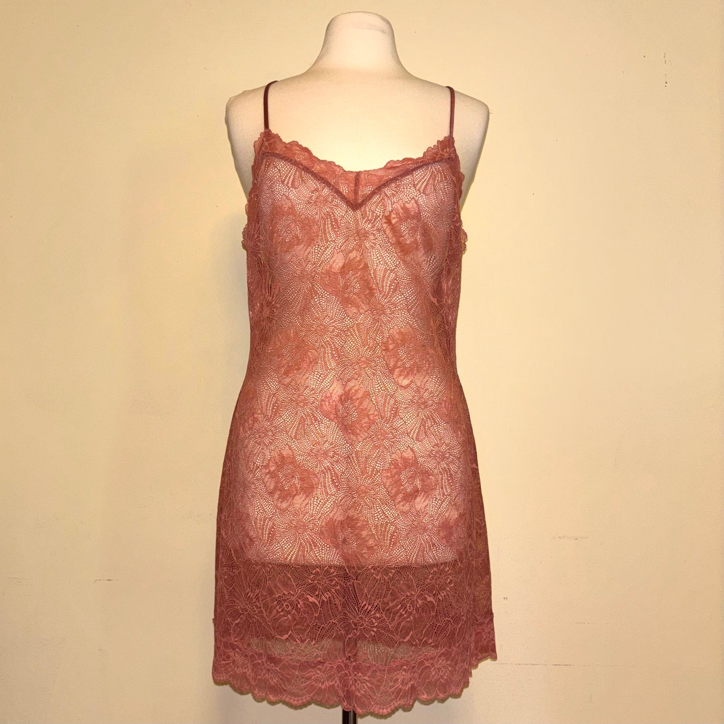 Mauve Pink Victoria’s Secret Floral Lace Nightie/ Sheer Slip Dress (XL)