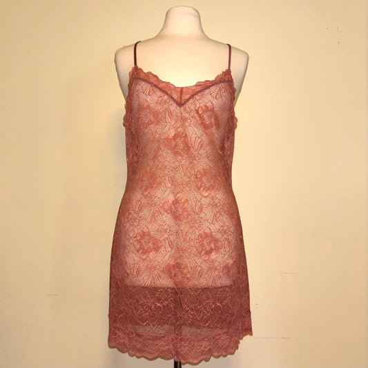 Mauve Pink Victoria’s Secret Floral Lace Nightie/ Sheer Slip Dress (XL)