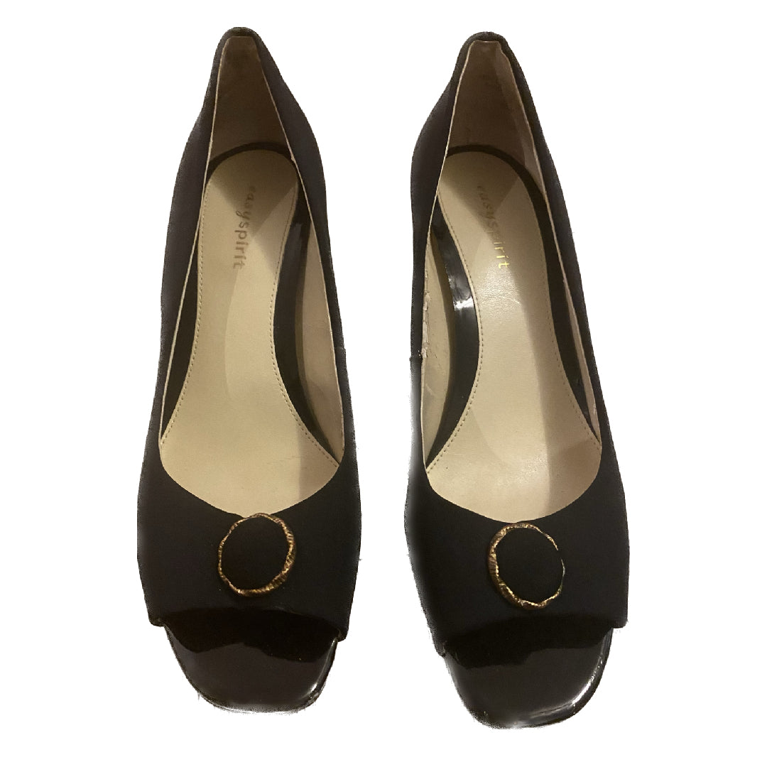 Upcycled Vintage Black/Gold  Velvet Button Peep-Toe Kitten Heels (8)