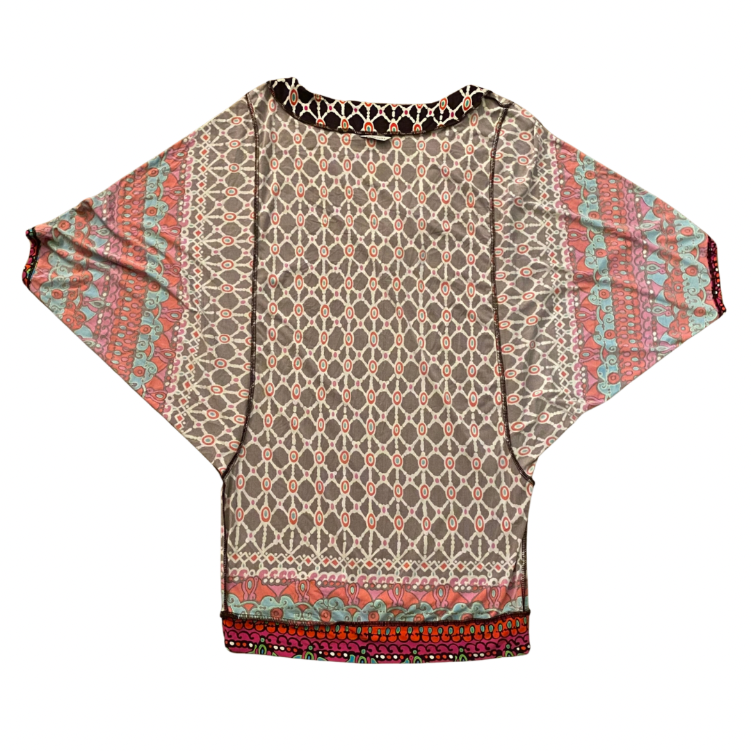 Funky Multicolor Pattern V-Neck Mini Dress/ Swimsuit Cover  (S)