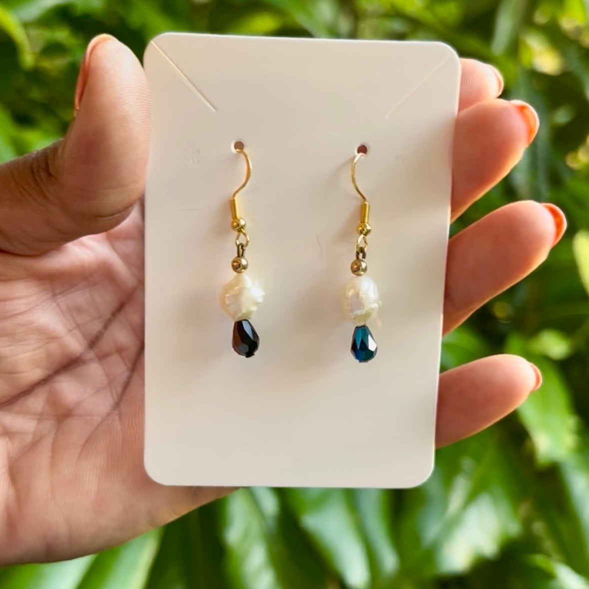 Mermaid Tears | Costume White Baroque Pearl & AB Black/Blue Drop Earrings