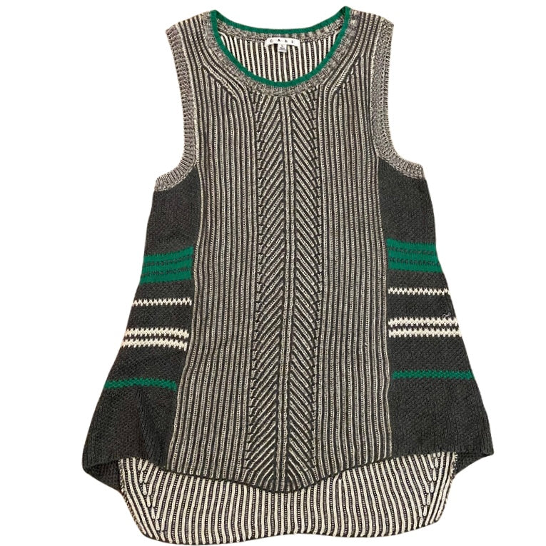 🔔 CAbi Green/Grey/White Trident Knit Sleeveless Sweater Vest Tunic (L)