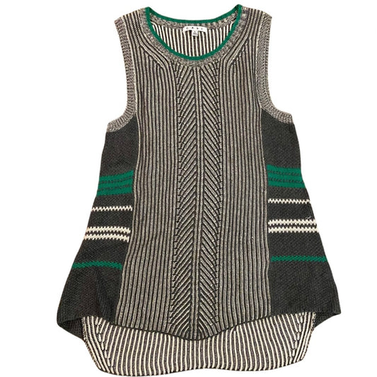🔔 CAbi Green/Grey/White Trident Knit Sleeveless Sweater Vest Tunic (L)