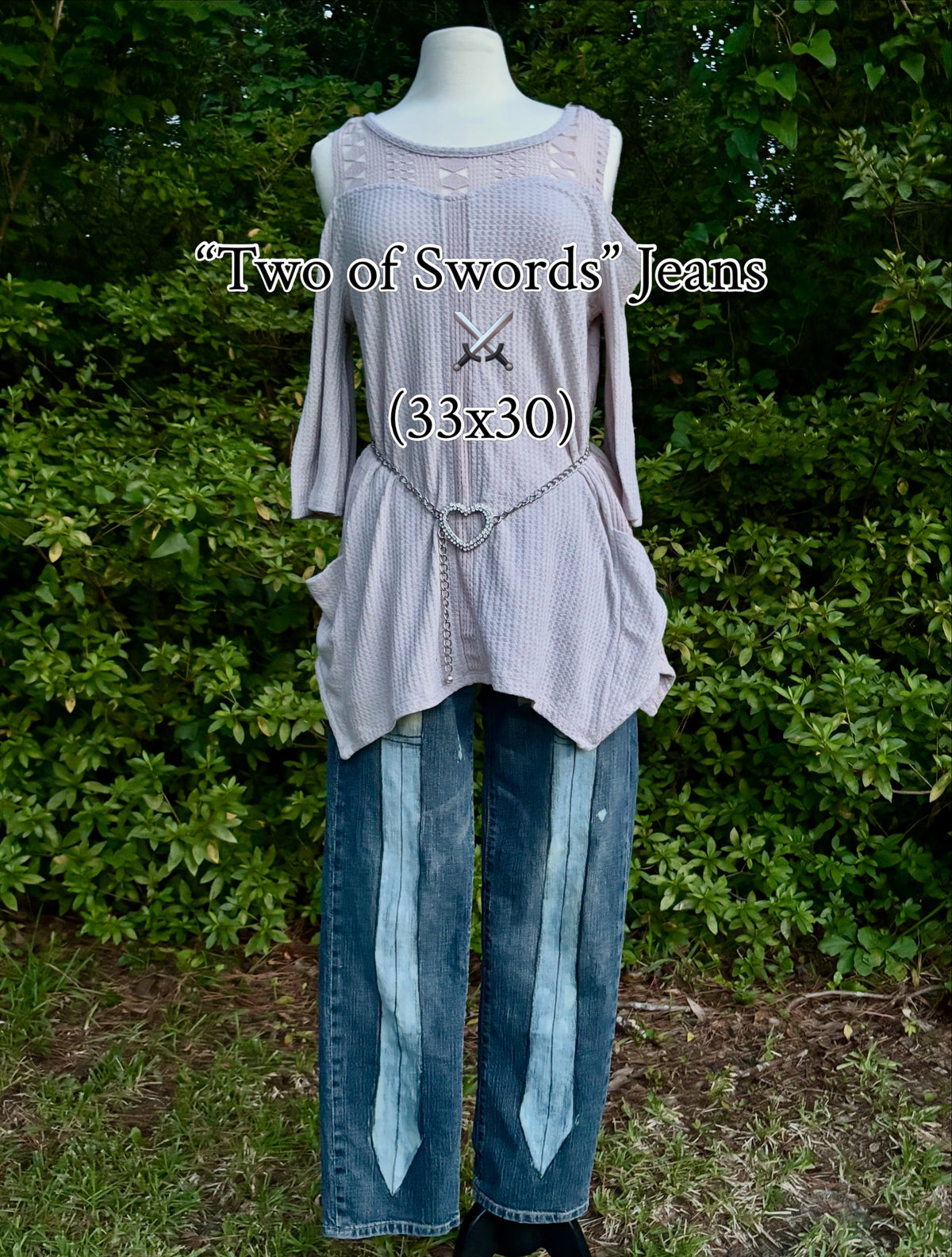 Two of Swords Jeans | OOAK Handpainted (33 x 30)