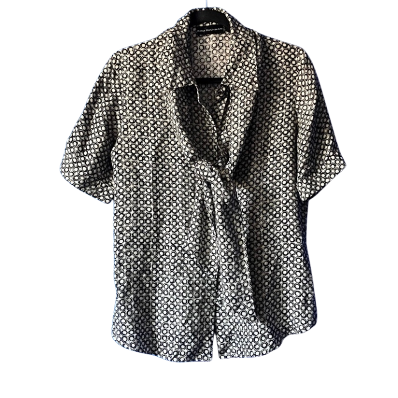 🔔 Dana Buchman Vintage Silk Short-Sleeve Polka-Dot Button Down with Matching Scarf (10)
