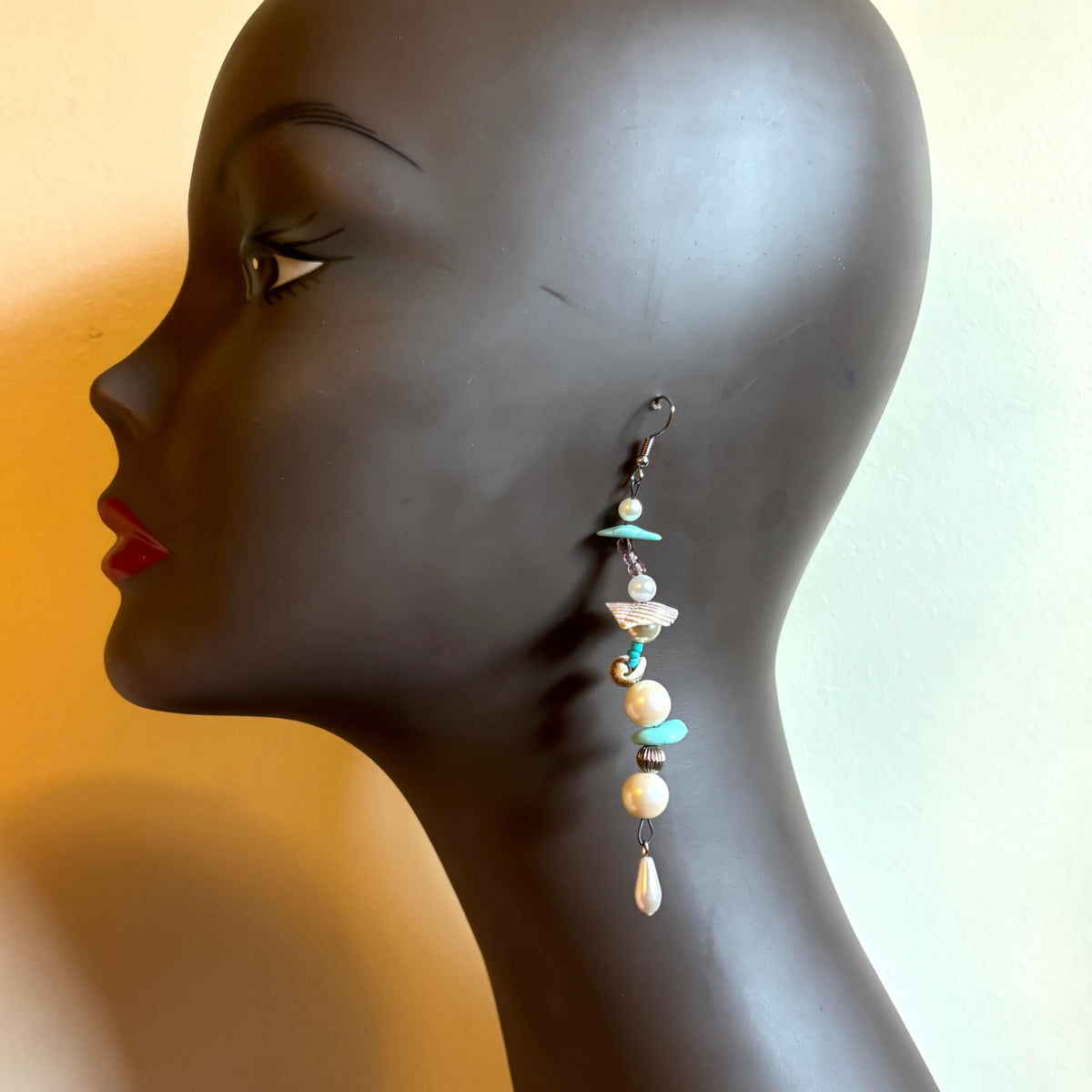 Alana | Purple/ Multi Shell Mock Pearl Beaded Wavy Dangle Earrings