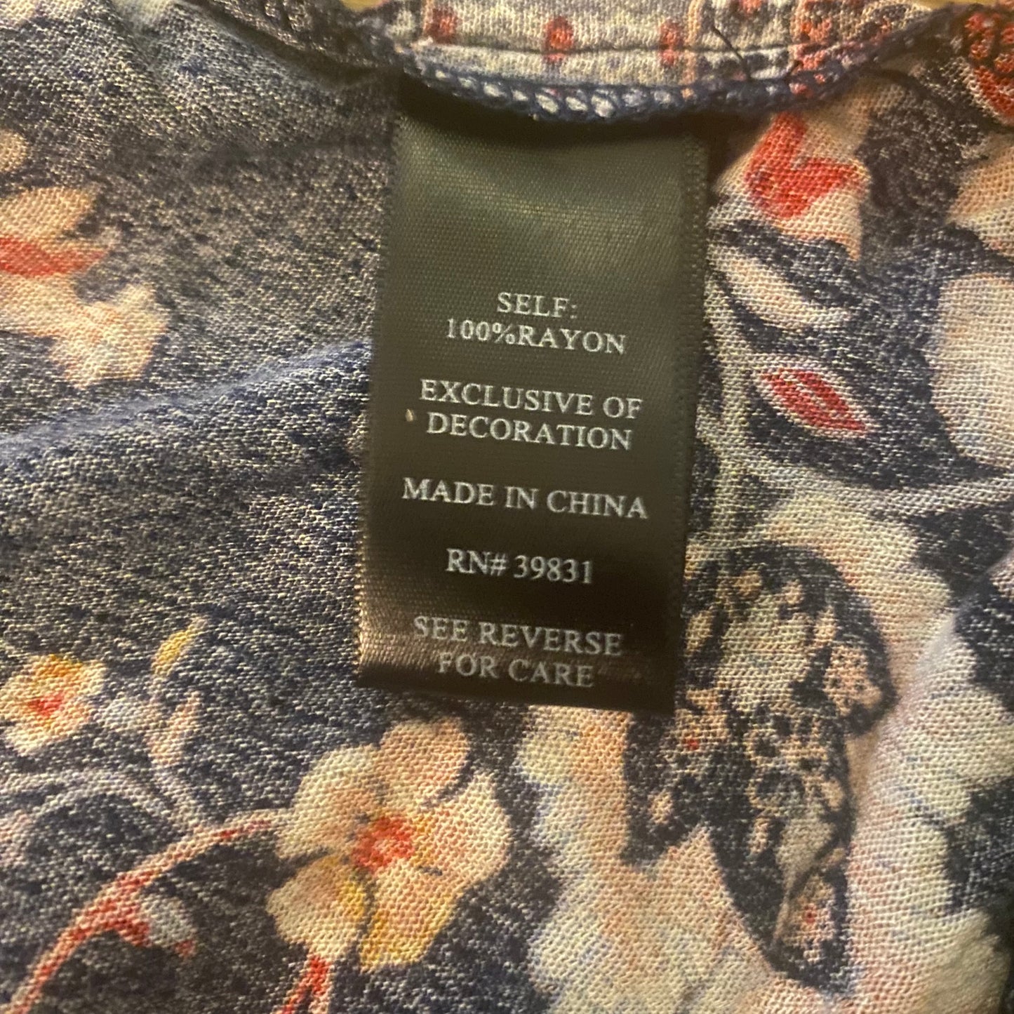 Navy Blue Floral Open Front Rayon Kimono-Inspired Cardigan (L)
