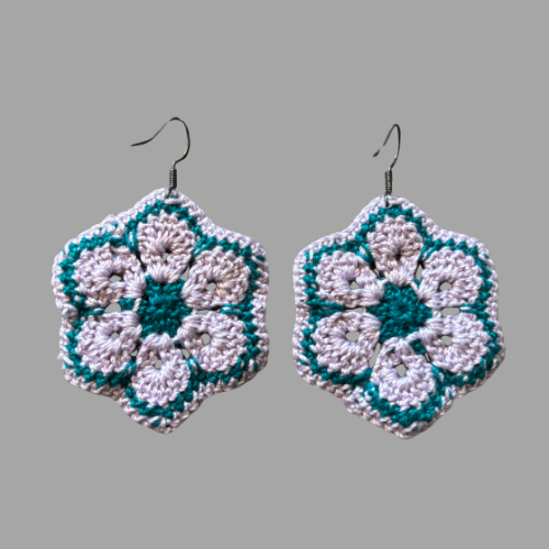 Lavender Purple & Teal Micro-crocheted Cotton Flower Earrings