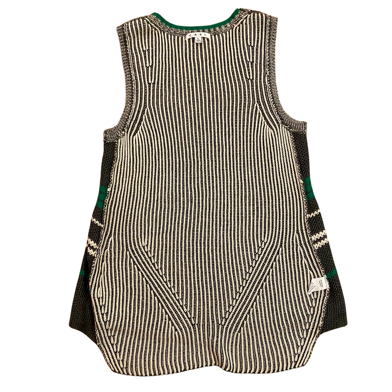 🔔 CAbi Green/Grey/White Trident Knit Sleeveless Sweater Vest Tunic (L)
