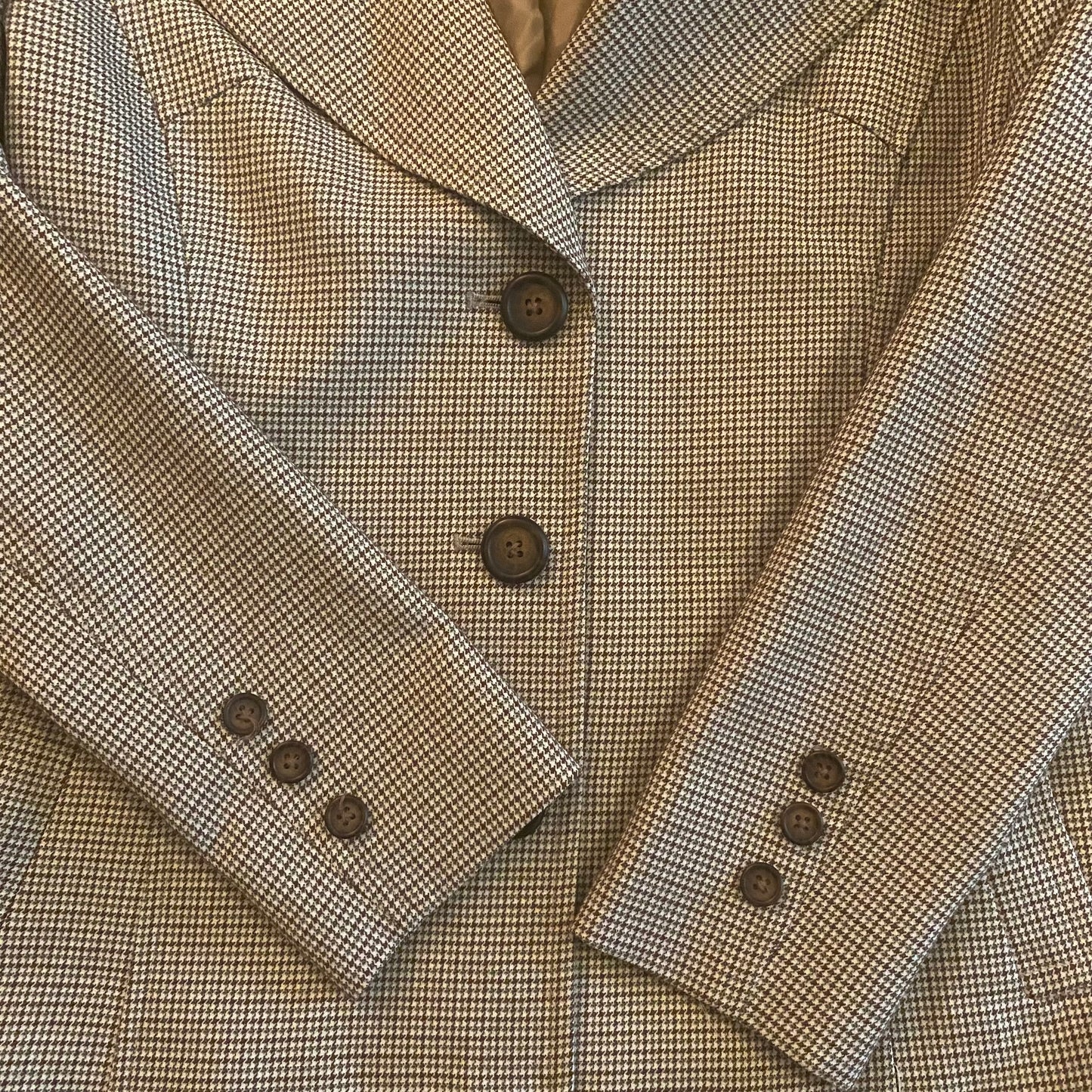 Vintage Green/Brown/White Plaid Print Button Down Skirt Suit (Small/Medium)