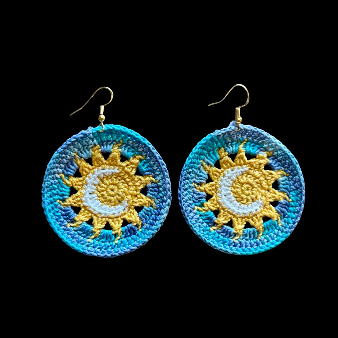 Sun and Moon Disc Micro-crocheted Disc Earrings