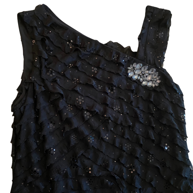 NWT Black & Silver Sequin Ruffle Cocktail Dress  (14)
