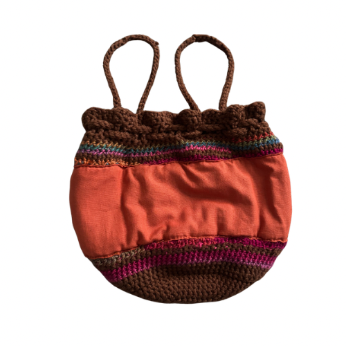 Retro Crocheted Granny Square Drawstring Pouch Bags | Made by Maya
