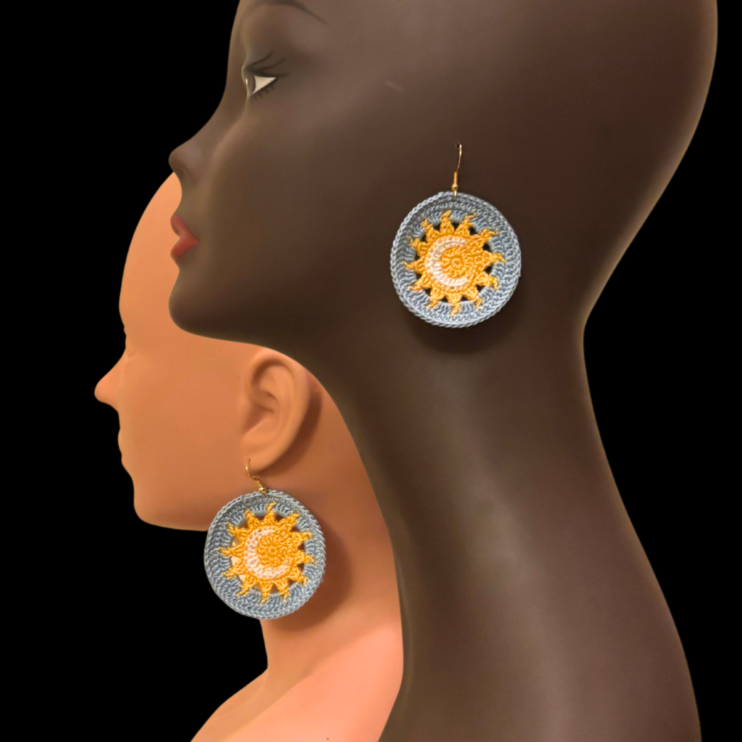 Sun and Moon Disc Micro-crocheted Disc Earrings