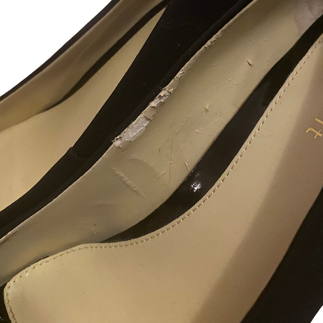 Upcycled Vintage Black/Gold  Velvet Button Peep-Toe Kitten Heels (8)