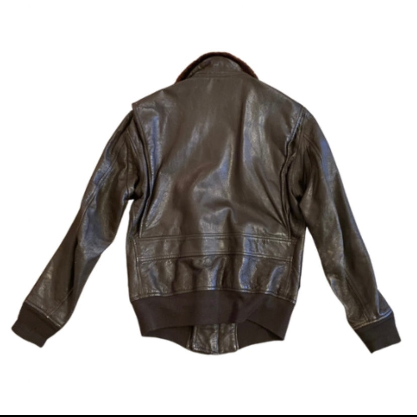 *RARE VINTAGE* 1960s USN Men’s Type G-1 Chocolate Brown Leather Flight Jacket with Fur Collar  (36)