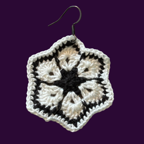 Black & White Micro-crocheted Cotton Flower Earrings