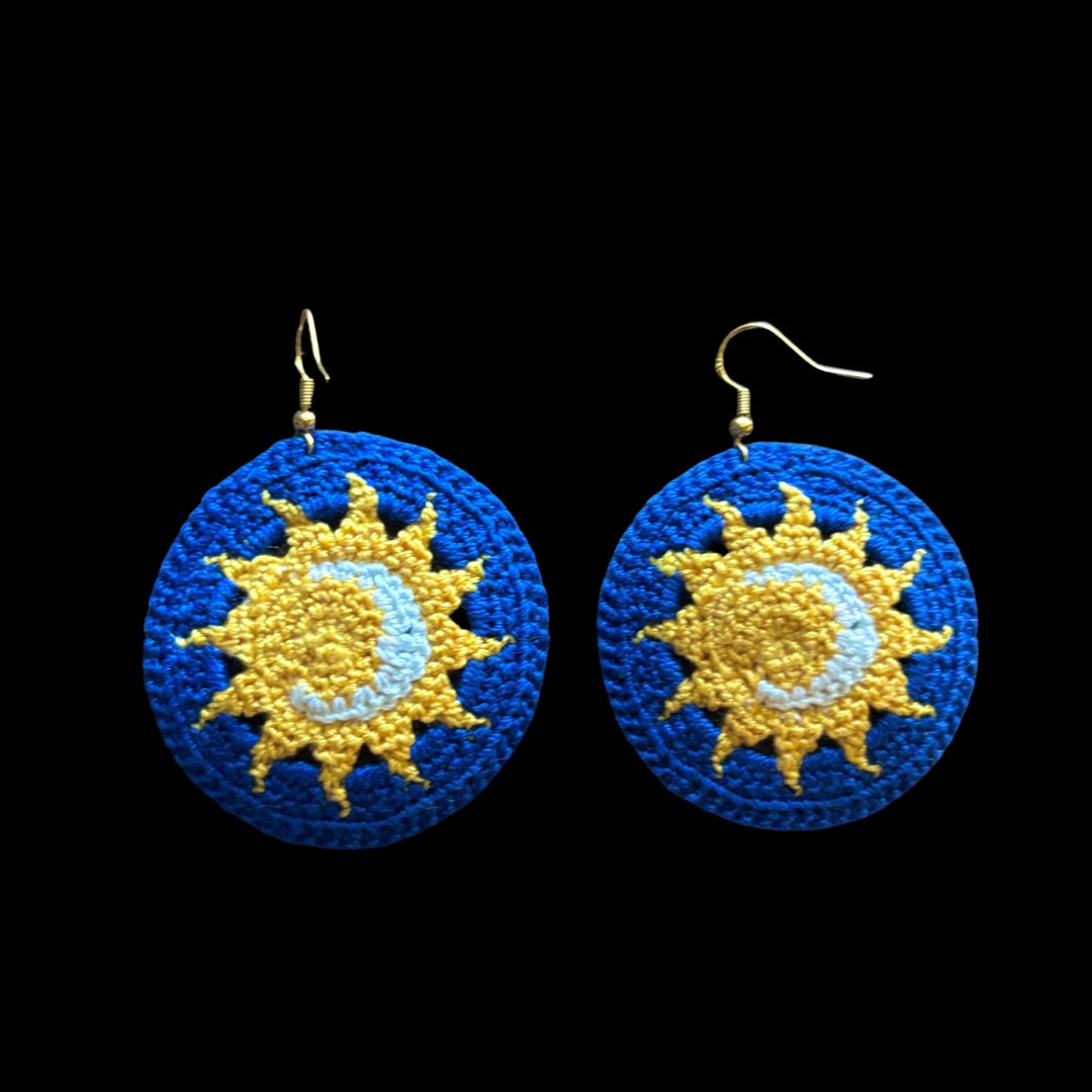 Sun and Moon Disc Micro-crocheted Disc Earrings