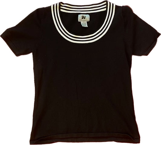 Vintage 90s Black & White Striped Neckline Knit Top (S/M)